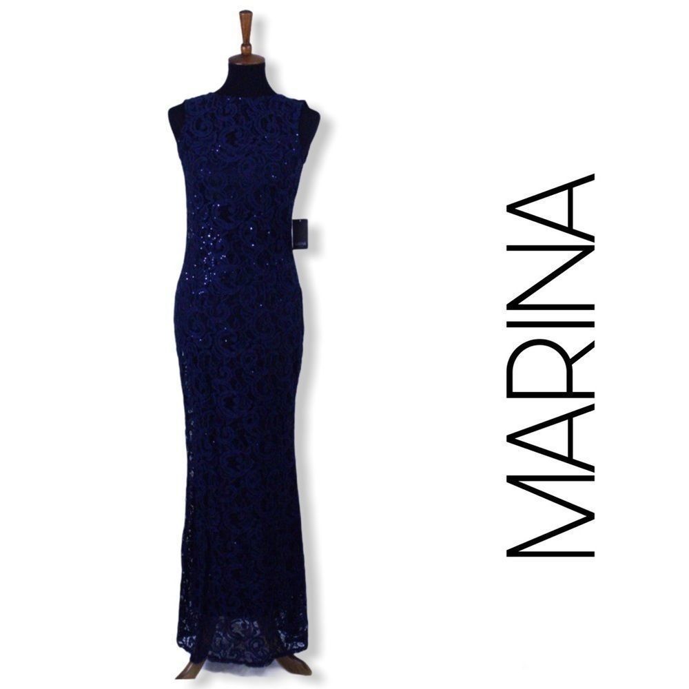 Marina Dark Blue Beaded Gown